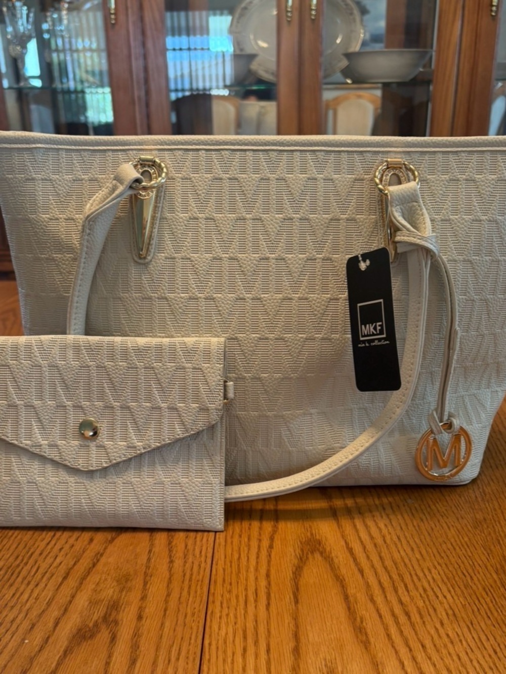 MKF Collection Mia K Cream Vegan Leather Tote bag with Matching Wallet NWT